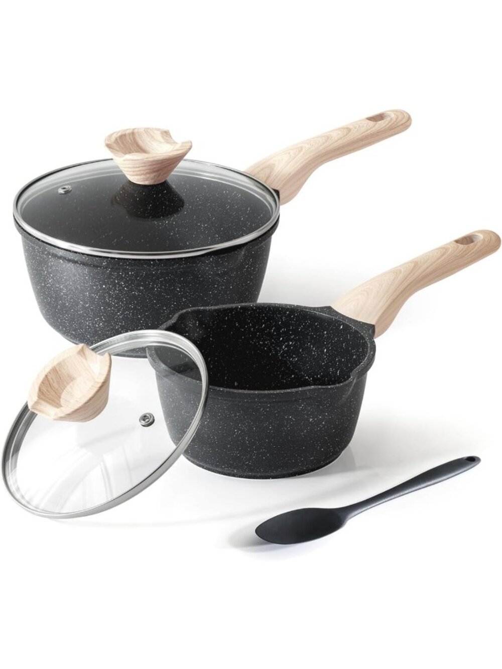 Nonstick Saucepan Set with Lid, 1.5Qt & 2.5Qt Cooking Pots, Easy Clean